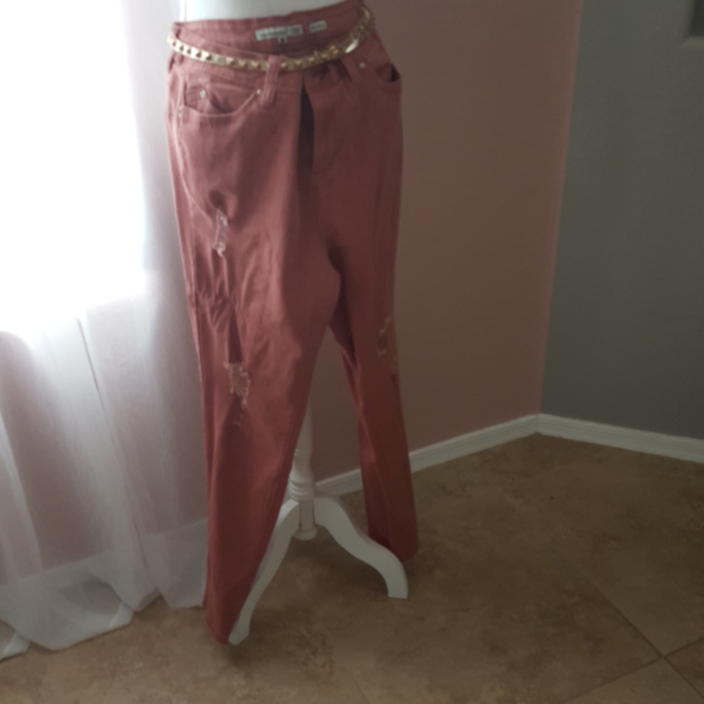Mauve pink mid rise pants